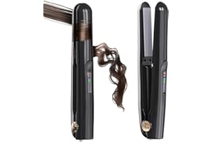 AMAZEBRA Cordless Hair Straightener and Curler 2 in 1 Ceramic Flat Iron Mini Wireless Portable Travel Hot Tools Straight Curl for Women Men USB Rechargeable with Pouch (Black)