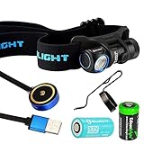 Olight H1R rechargeable 600 Lumens LED headlamp/utility light with RCR123 Li-ion battery, flex magnetic USB charging cable and EdisonBright CR123A back-up Battery bundle (Cool White LED)