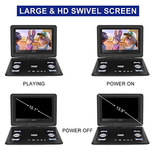 HAWKFORCE Professional Portable DVD Player, 10.1 inch Swivel-Screen DVD Player, Support CD/DVD/VCD/USB/Sync TV/Games, 5 Hours Rechargeable Battery, Portable Movie Player for Kids and Cars(Black)
