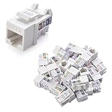 Cable Matters UL Listed 25-Pack Slim Profile 90 Degree Cat 6, Cat6 RJ45 Keystone Jack with Keystone Punch Down Stand in White