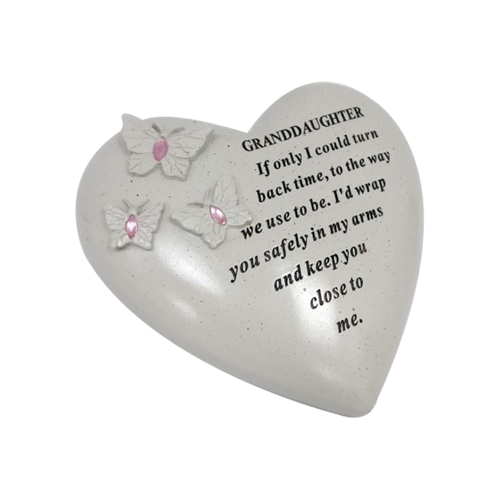 Personalised Grave Ornament/Memorial Plaque with Heart With 3 butterflies & Blue Gems | Graveside Decoration Gift in the Loving Memory of your Loving Deceased Ones (Grand Daughter)