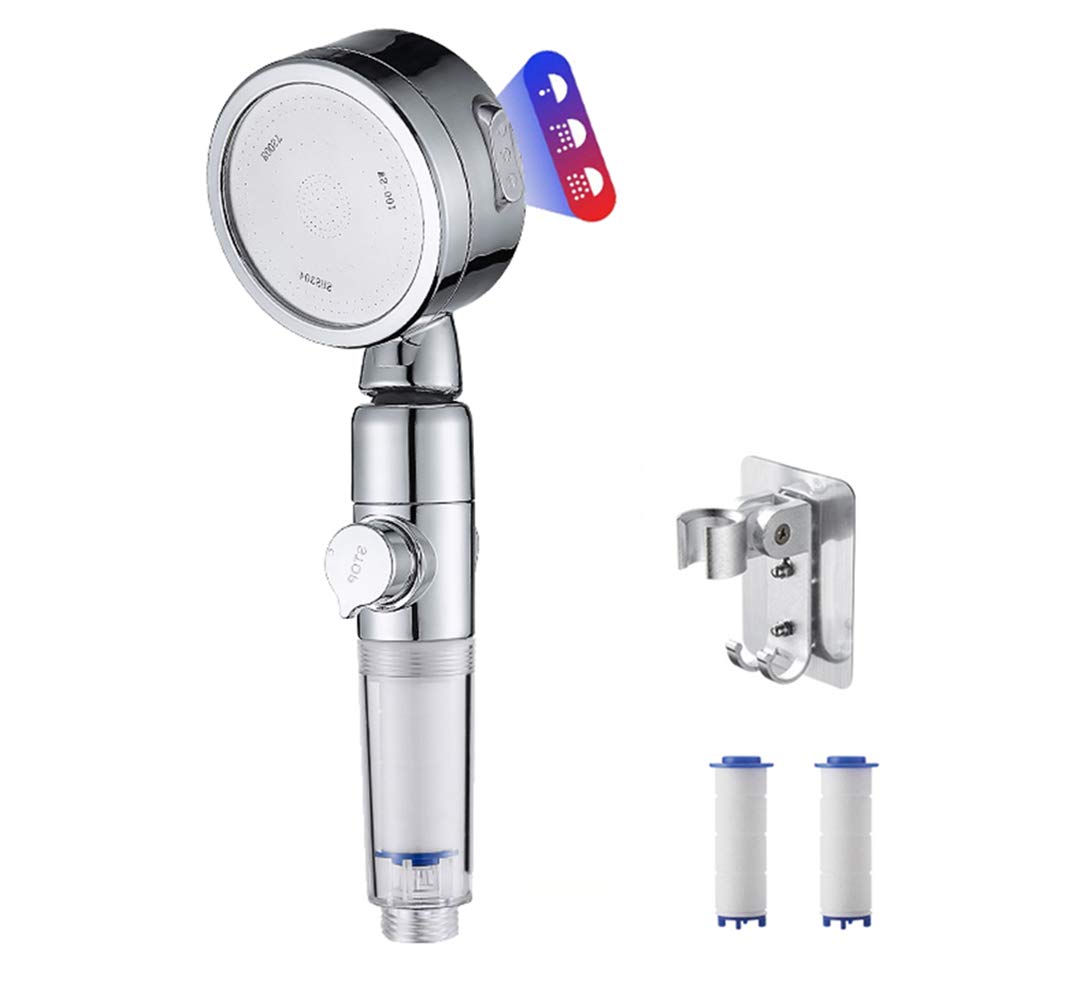 High Pressure Shower Head, Universal Handheld Shower Head with Pause Control, 3 Modes, Adjustable Pressure Button, Angle-Adjustable, Detachable, Water Saving Showerhead for Massage