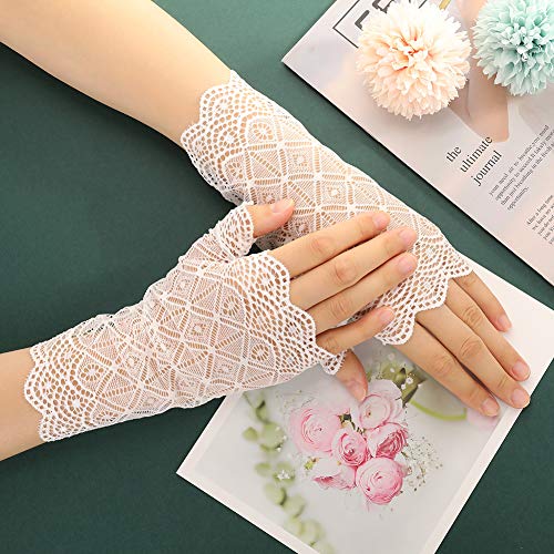 BKpearl 4 Pairs Fingerless Lace Gloves, Short Floral Gloves Ladies Lace Gloves for Women - Thumbnail 2