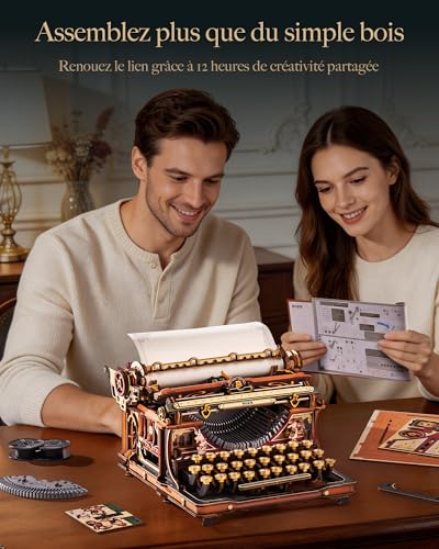 ROKR 3D Wooden Puzzle Mechanical Writing Machine Model DIY Construction Kit for Adults Retro Office Decoration Mechanical Typewriter (Magic Version) LK703C