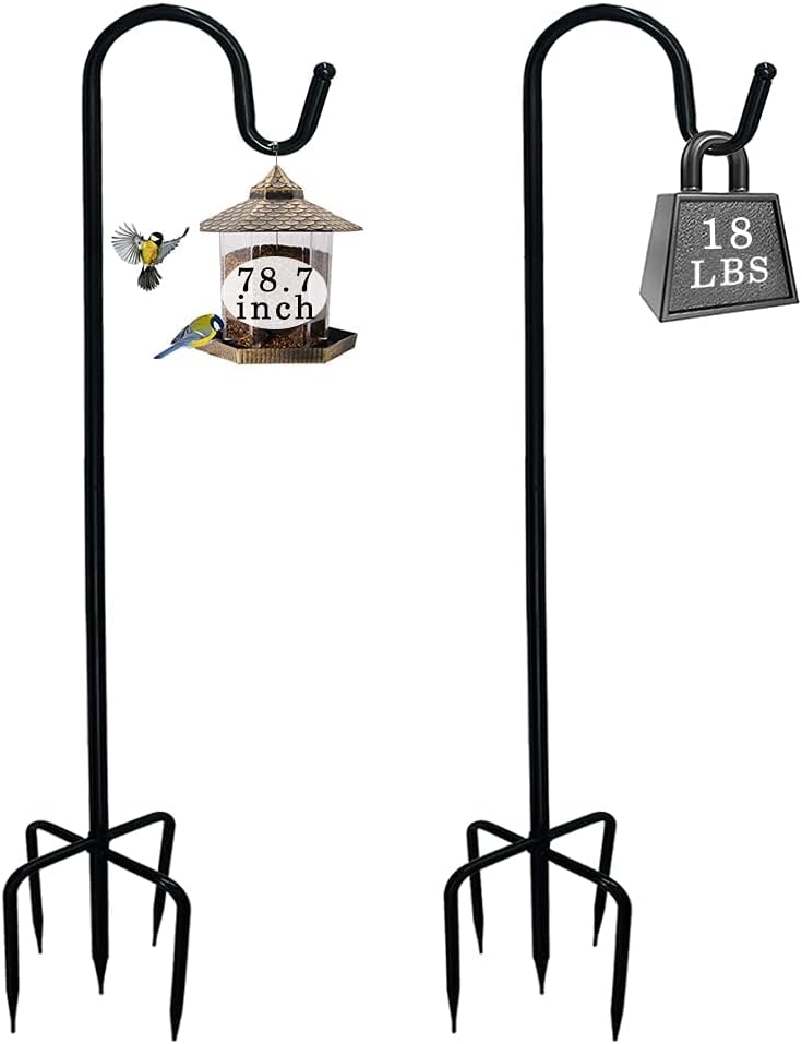 Outdoor Shepherd's Hooks - BYBAG Adjustable Shepherds Hook with 5 Prong Base,78.7 Inch Tall Heavy Duty Hanging Stakes for Plant Bird Feeder Solar Light Plant Hanger for Outdoor Garden Wedding Decor,Matte Black(2 Packs)