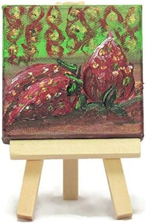 'Sweet Strawberries' is done in acrylics on a miniature canvas with wooden display easel.