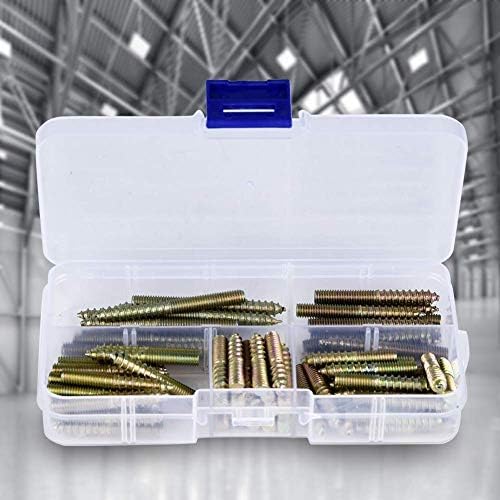 80pcs M5 Dowel Screw Double Ended Screws Zinc Plating Self Tapping Threaded Studs for Woodworking, Yellow - Image 3