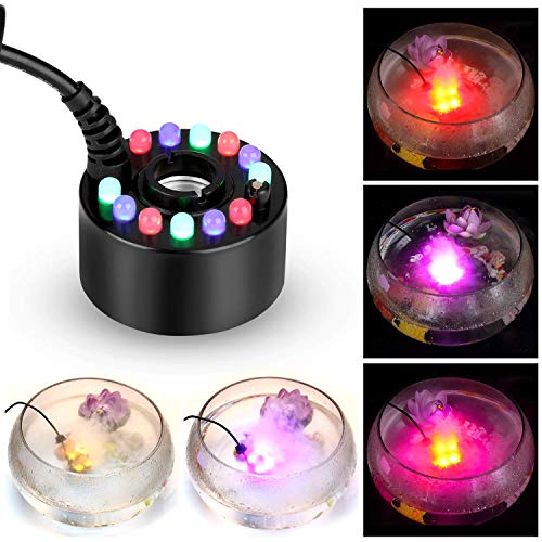 FITNATE 6 LED Changing Color Mist Maker Fogger Machine Atomizer Air Humidifier for Water Fountain,Pond, Hollywood, with ON/Off Switch, Mini Size Large Capacity of Mist