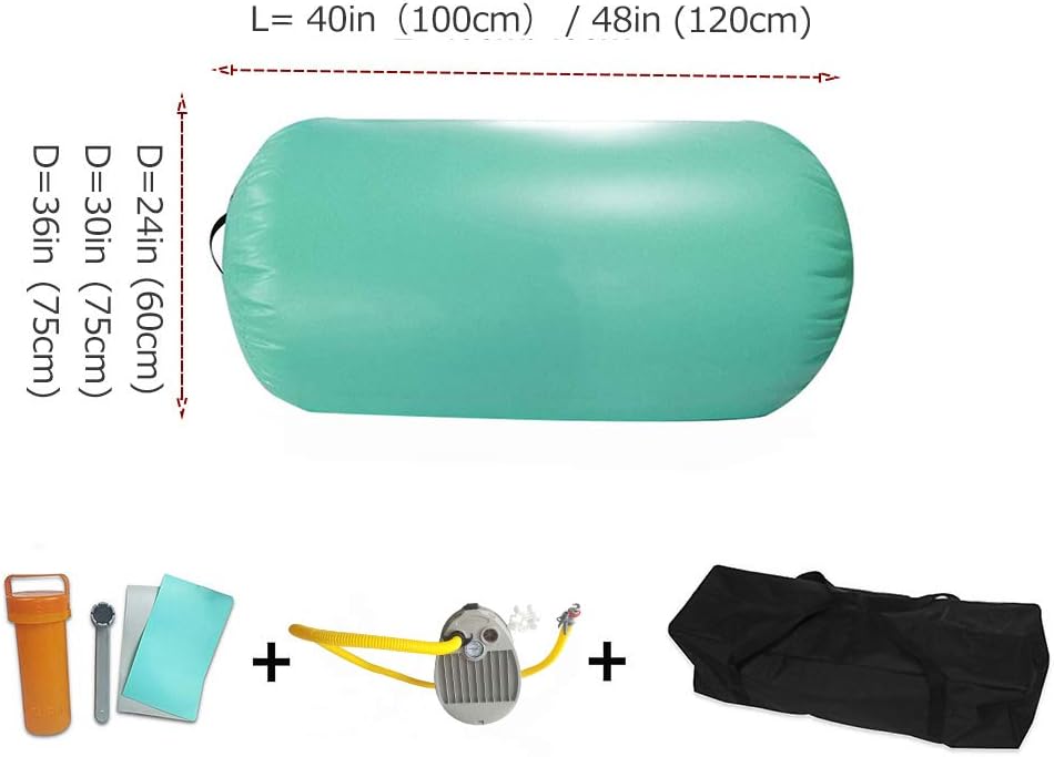 Ejia Inflatable Air Track Gymnastics Tumbling AirRoll with Bravo Foot Pump/Tokyo Championship/for fitness,dance clubs, schools, Home, Yoga Gym,Cheerleading (MINT BLUE, D24in×L40in D60cm×L100cm)
