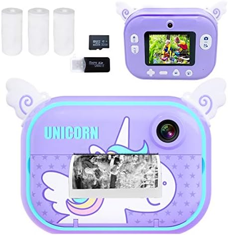 Instant Print Camera for Kids, Girls Boys Zero Ink Print Photo Selfie Video Digital Camera with Paper Film, 3-12 Years Old Children Mini Learning Toy Camera Gifts for Birthday Holiday Travel