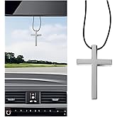 Ywdiml Cross Car Rear View Mirror Pendant, Alloy Christian Religious Cute Vehicle Rearview Mirror Hanging Charm, Automotive Interior Hanger Decoration, Universal for SUV RV Truck (Silver)