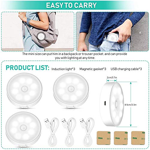 LED Nachtlicht mit Bewegungsmelder, 3 Stück Kaltes Weiß Auto EIN/AUS Nachtlicht mit Dämmerungssensor, Stick-On Nachtlicht Bewegungsmelder Batterie für Kinderzimmer Schlafzimmer Treppen Flur