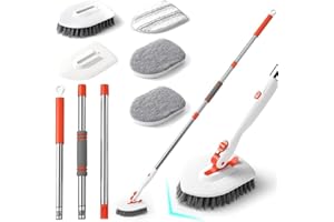 Onewly Shower Scrubber with Long Handle, 3 in 1 Bathroom Cleaning Brush with 24""-53"" Extand Handle, Cleaning Supplies for Kitchens, Sinks, Toilets, Floors, Baseboards, Windows and Corners, 9 Count