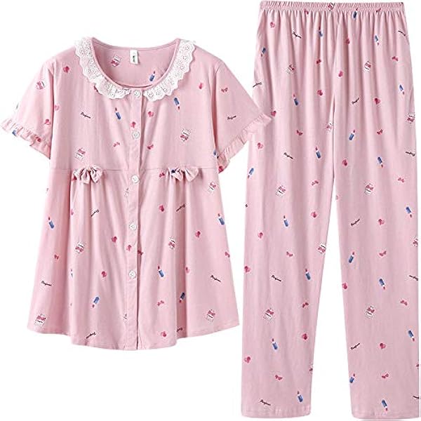 Ytyhsommar Damer Spets Rund Hals Kortarmad Byxor Plus Storlek Pyjamas Hem Service Kostym