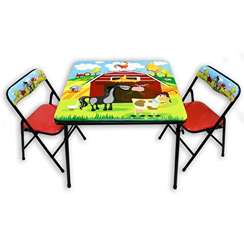 Gener8Barnyard Table and Chair Set for Kids Farmyard-Themed Playroom Furniture with Safety Locks Red Barn Design Sturdy Steel Frame Ideal for Arts & Crafts Homework and Play Ages 3-8