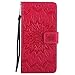 A-slim Galaxy J3 Emerge Wallet Case, Sun Pattern Embossed PU Leather Magnetic Flip Cover Card Holders Hand Strap Purse Case for Samsung Galaxy J3 2017 / J3 Prime/Amp Prime 2 / Express Prime 2 Red