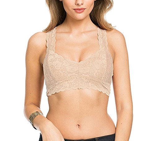 ANGOOL Sexy Lace Bralette Bra Floral Lace Halter Bra Non-Padded Lace Racerback