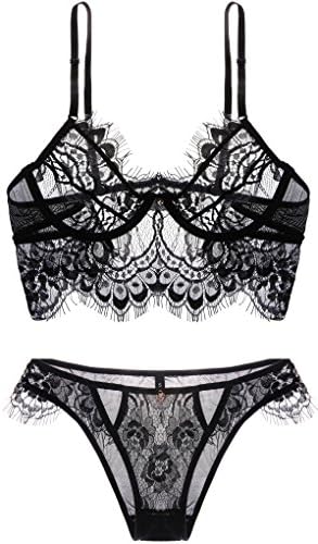 Patty Both Women's Lingerie Half Cups Babydoll Bralette Underwear Sleepwear Nightwear G-string Lace Dress (L, Black)