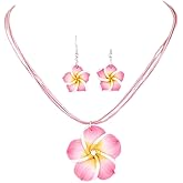 Nexoluxa Hawaiian Flowers Beach Necklaces for Women Necklace and Earring Set Hibiscus Earrings Necklace Sets Bohemia Flower Dangle Earrings Beach Summer Jewelry Accessories