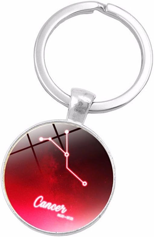 Fashion UmerBee Pendant Keyring Keychain Creative Small Gift 12 Constellations Keychain Gradient Color Starry Sky Zodiac Horoscope Astrology Disc Key Chain Accessories Gems Key Rings Key Holder