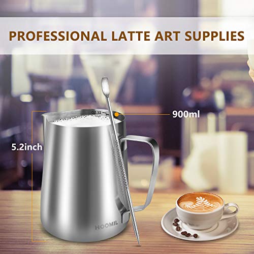 Milk Frothing Pitcher 900ml/600ml/350ml (31oz/20oz/12oz) Stainless Steel Milk/Coffee/Cappuccino/Latte Art Frothing Pitcher Barista Milk Jug Cup & Decorating Art Pen For Milk Frother, Latte Arts