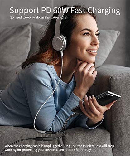 USB C to 3.5mm Headphone and Charger Adapter, 2 in 1 USB C to 3.5mm Headphone Jack Hi-Fi DAC with USB C Fast Charging Dongle Cord Compatible Galaxy S21/S21+/S20/Note 20/Note 10, Pixel 5/4/4XL/3/3XL ¡­