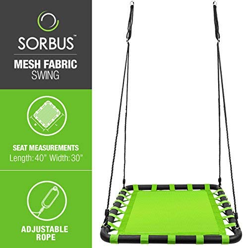 Sorbus Spinner Platform Swing – Kids Indoor/Outdoor Rectangular Mat Swing – Great for Tree, Swing Set, Backyard, Playground, Playroom – Accessories Included (40 x 30, Square Green)