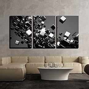 3 Piece Canvas Wall Art - a Black Cubes Abstract Background - Modern Home Art Stretched and Framed Ready to Hang - 16"x24"x3 Panels