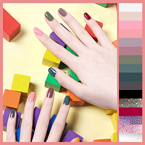 MEFA 18 Pcs Soak Off Gel Nail Polish, 16 Colors Gel + 1 Base Coat + 1 Top Coat(10ml/Bottle), UV Led Gel Polish Manicure Kit For Beginners Nail Art Salon Nail Design Set1 - Thumbnail 5