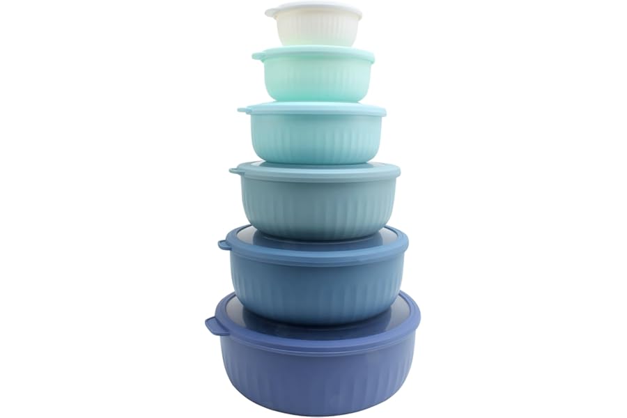COOK WITH COLOR Prep Bowls with Lids- Wide and Deep Nesting Plastic Small Mixing Bowl Set with Lids, 12 Piece Set - Wide Bowls, Blue