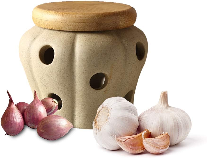 Mornenjoy Garlic Keeper, Ceramic Garlic Jar Storage Garlic