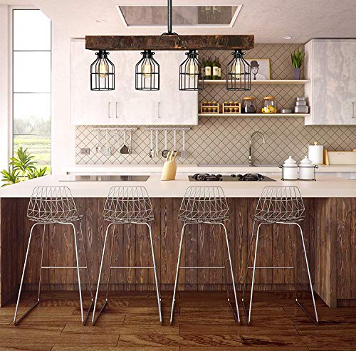 Farmhouse Lighting-Reclaimed Wood from Early-1900s-Rustic Lighting for Kitchen Island Lighting, Dining Room, Bar, Industrial, and Billiard Table-Wooden Light with Edison Cages