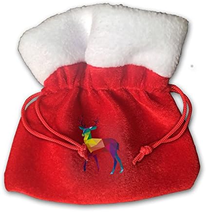 Polygonal Deer Red Velvet Drawstring Stocking Bag Candy Gift Bags,Santa Sack Candy Party Cookie Bags Marry Gift Bags