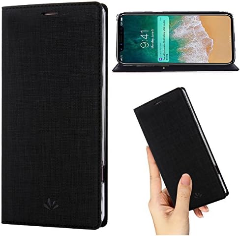 Iphone X Case,Premium Flip Leather Wallet Phone Case kickstand Stand Card Slot Magnetic Design Full Body Shockproof Protective Cover Inner Clear TPU Thin Case for Iphone X (Black)
