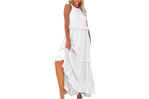 GENERIC Maxi Dresses for Women 2024 Sleeveless Halter Long Summer Dresses Tiered Ruffle Beach Boho Dress Elegant Party Flowy Sundress