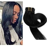 TheFashionWay Brazilian Human Hair Extensions Clip in Silky Straight Weft Remy Virgin Hair (22 inches, #1)