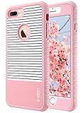 ULAK iPhone 7 Plus Case, Slim Shockproof Flexible TPU Bumper Case Durable Anti-Slip Lightweight Front Back Hard Protective Safe Grip Cover for Apple iPhone 7 Plus 5.5 inch Rose Gold Stripes Minimal