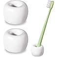 Urbanstrive Sleek Mini Ceramics Toothbrush Holder Stand for Bathroom Vanity Countertops, White, 2 Pack