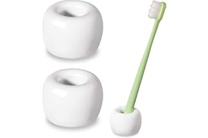 URBANSTRIVE Travel-Friendly Mini Ceramics Toothbrush Holders for Bathroom Decor Vanity Countertops, Space Saver, White, 2 Pack