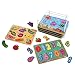 PUZZLE UNIVERSE Wooden Peg Puzzle Set - 6 Pack Wood Puzzles with Wire Storage Rack Include ABC, 123, Animals, Vehicles, Food - Educational Toys for Kids 18 Months and Up