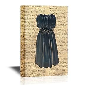 Canvas Wall Art - Black Bridal Dress on Vintage Newspaper Background - Gallery Wrap Modern Home Art | Ready to Hang - 12x18 inches