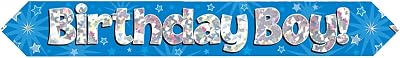 OakTree 9ft Birthday Boy Blue Holographic Banner