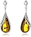 Sterling Silver Honey Amber Drop Pendant Necklace and Earrings Set