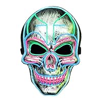 LUKAT LED Halloween Mask, Scary Halloween Costume Mask with EL Wire Light up 3 Flashing-Modes and Soft Sponge for Halloween Cosplay