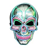 LUKAT LED Halloween Mask, Scary Halloween Costume Mask with EL Wire Light up 3 Flashing-Modes and Soft Sponge for Halloween Cosplay