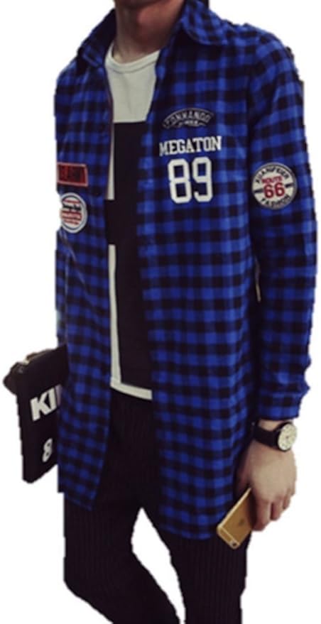 Amazon Mr X Choice メンズ ロックテイスト ロング チェック シャツ カジュアル ストリート スタイル 大きいサイズ ギンガム チェック シャツ 通販