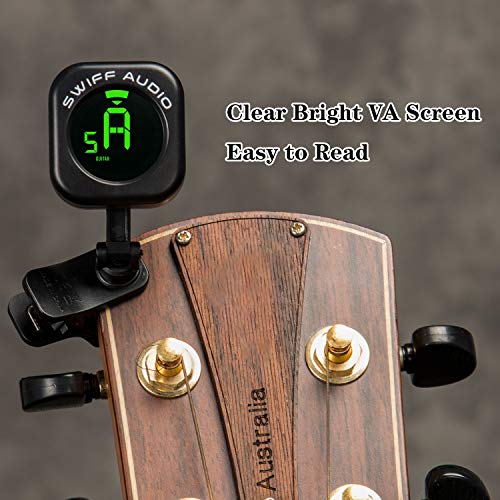 SWIFF Guitar Tuner Clip-On, Unique circle design, Sensitive Fast Tuning, Easy to Use, Big Clear VA Display for All String Instruments with Bass, Ukulele, Violin Accessories, Upgraded Tuner Series - Thumbnail 2