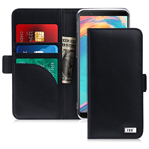 OnePlus 5T Case, FYY [RFID Blocking wallet] Genuine Leather 100% Handmade Wallet Case Credit Card Protector for OnePlus 5T Black