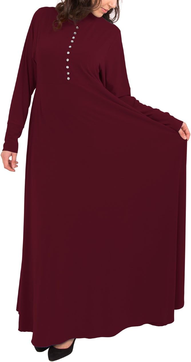 Rhinestone Button Abaya - Wine 12 56