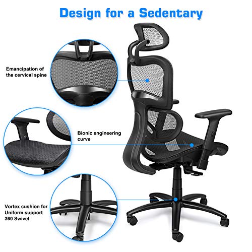 Komene Ergonomic Office Desk Chair Adjustable Headrest 3D Flipup